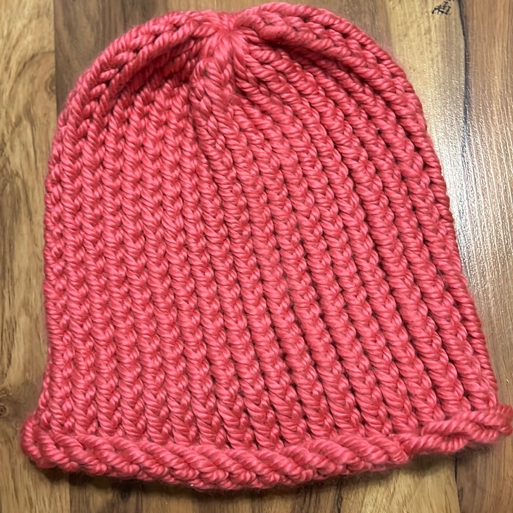 pink crocheted beanie